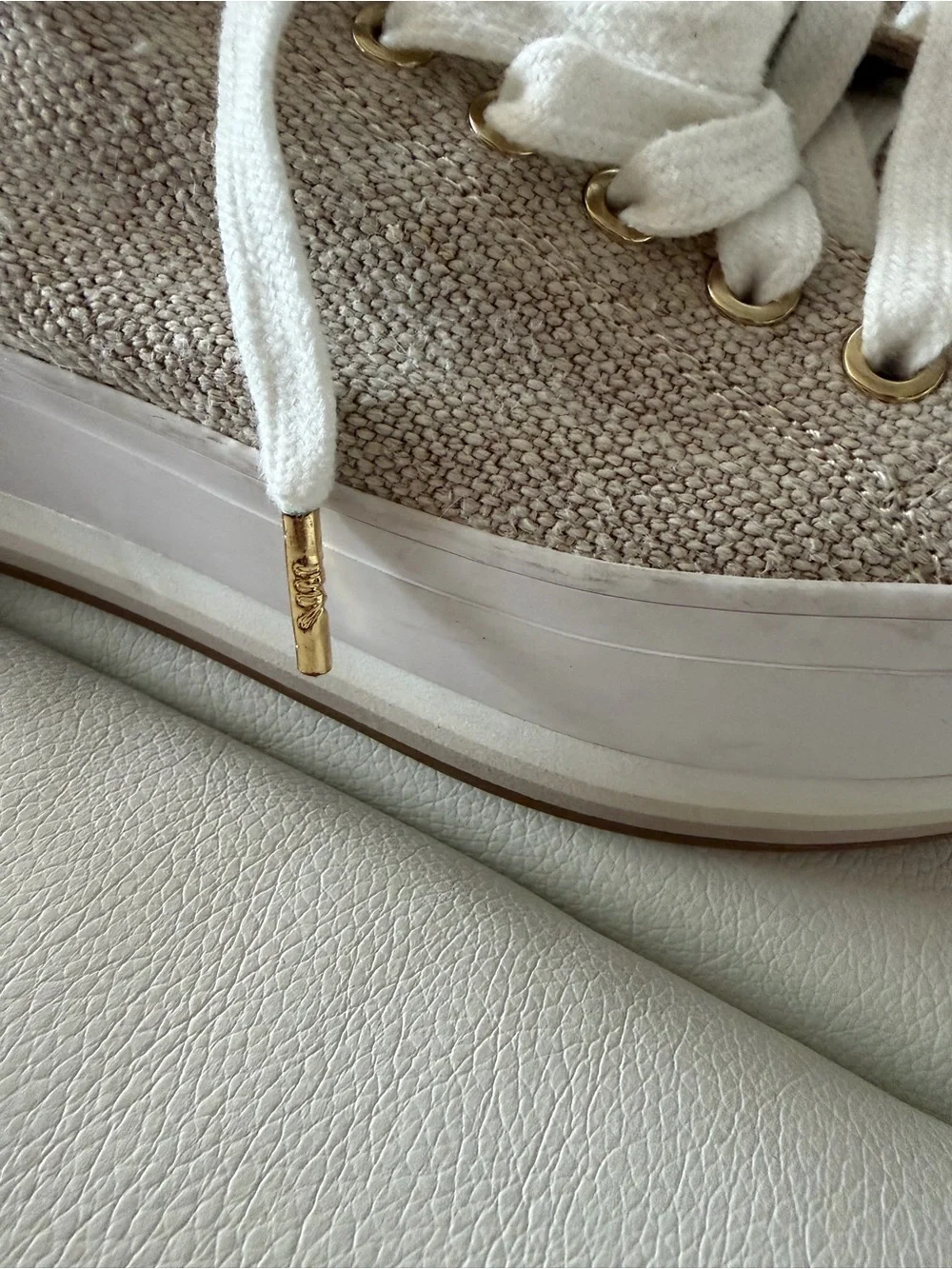 Michael Kors Cream-Tan Platform Sneakers with Snakeskin Accent